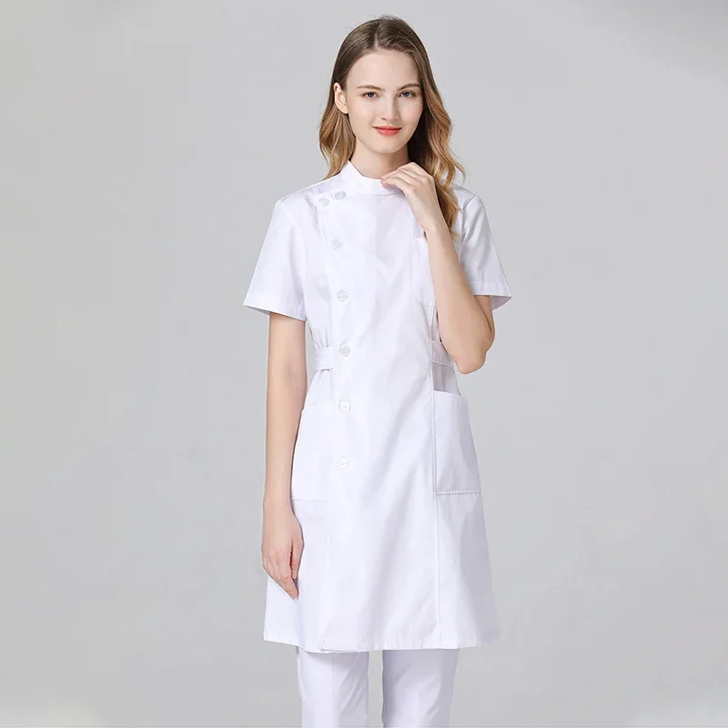 New Quality Medical Uniform White Nurse Long Coat Hospital Outfit Lab Robe Beauty Salon Workwear Women Nurse Scrubs Clothing
