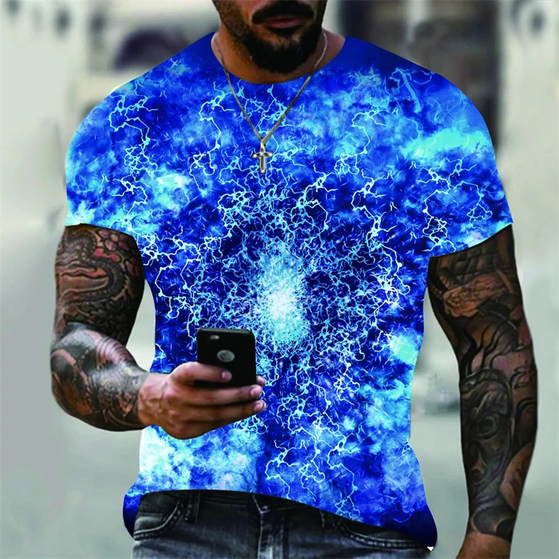 

2024 Summer Fashion Men's Oversized T-Shirt Casual Lightning 3D Digital Printing Cool T Shirts For Men Short Sleeve Unisex Tops