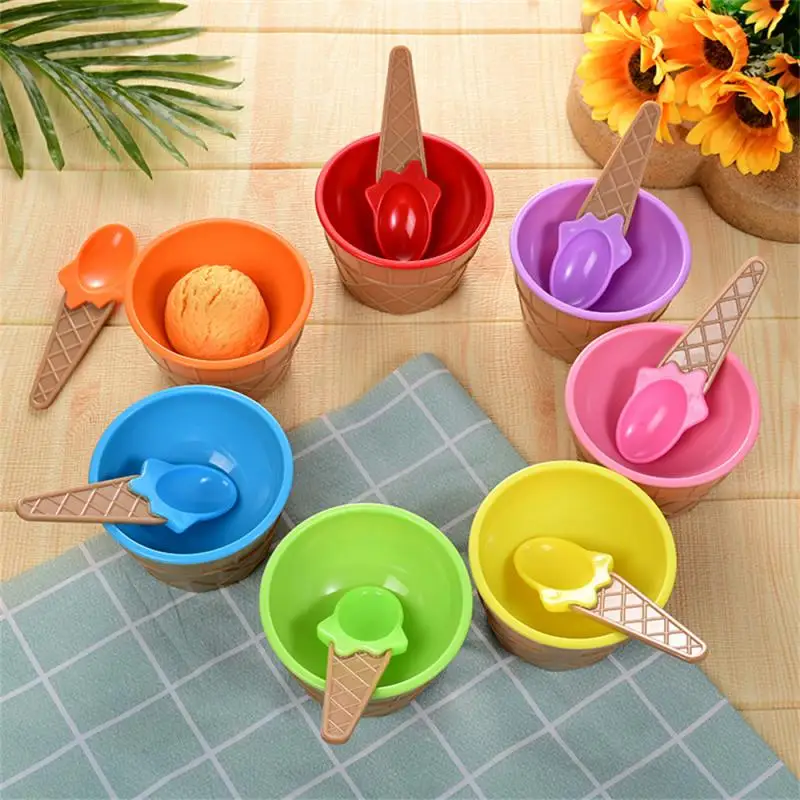 

New Color Ice Cream Spoon Bowl Ice Cream Spoon Bowl Cutlery Set Creative Dessert Mini Children's Spoon Cartoon Family Gadgets