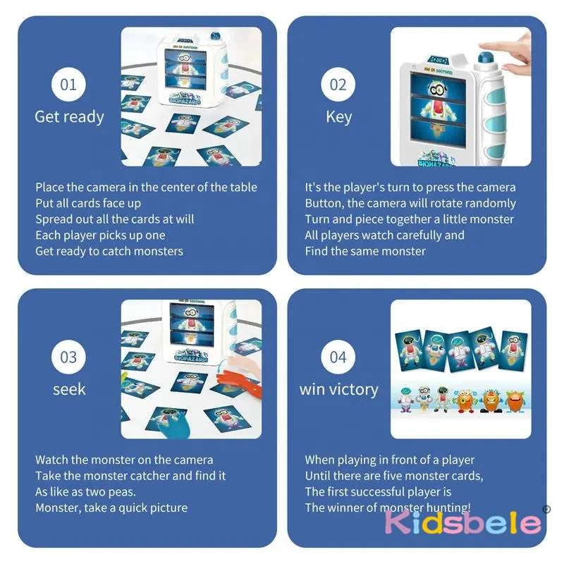 몬스터 카드 장난감 인터랙티브 퍼즐 데스크탑 스페이스 캐처 카메라 가족 파티 게임 24인용 어린이용 이상한 손잡이 사냥 게임