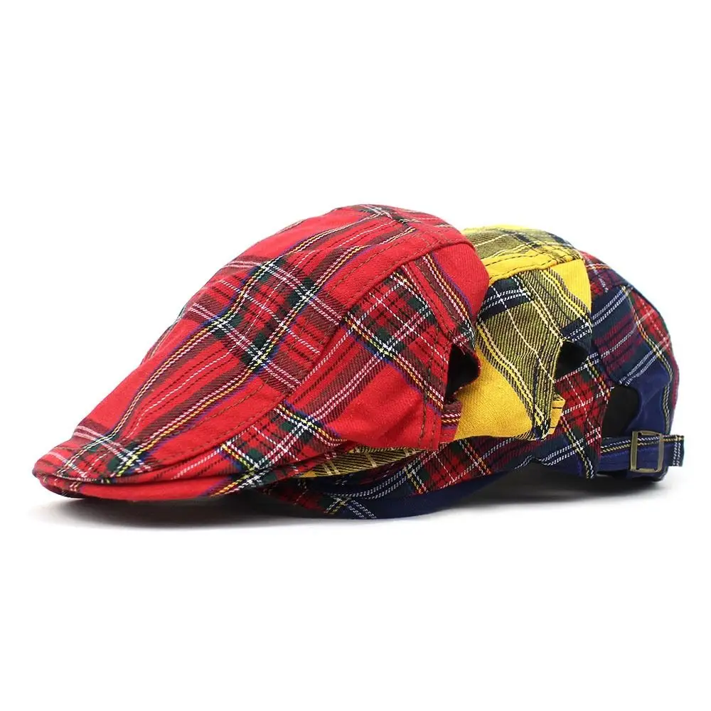 Curved Brimmed Hats Cotton Plaid Berets Caps Retro Short Brim Cloth Painter Caps Breathable Sunshades Women Artist Hats Outdoor