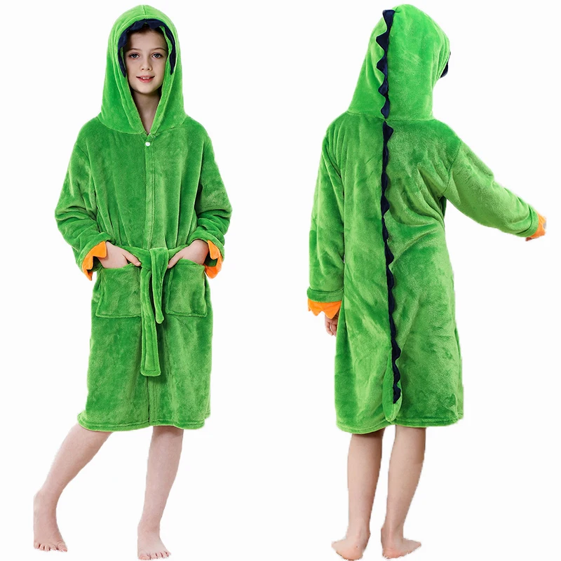 Shark Dinosaur Kigurumi Bathrobe Pijama Infantil Masculino Animal Cartoon Hooded Robes Children's Pajamas Girls Unicorn Bathrobe