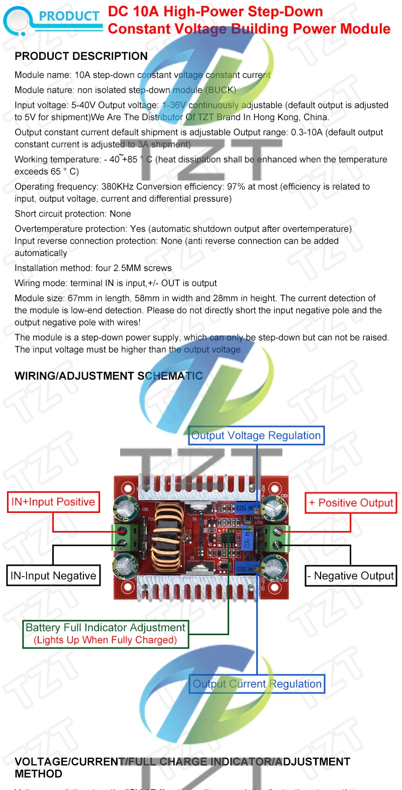 TZT DC 150W 10A Abwärtswandler Konstantstrom-Stromversorgung LED-Treiber 5-40V zu 1-36V Batterieladeregler – Detail 1