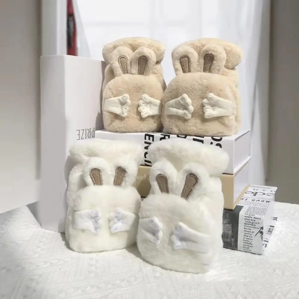 

Women Gloves Cute Rabbit Ear Design Flap Gloves for Girls Warm Versatile Half-finger Cartoon Gloves for Winter Chic Thoughtful