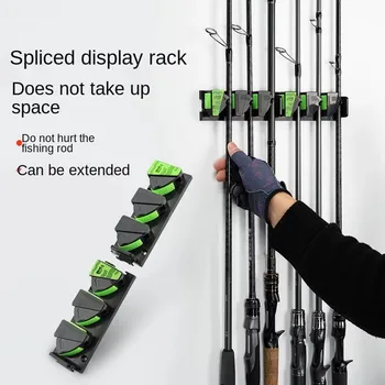 Wall mounted and 3M adhesive fishing rod rack, vertical fishing rod display rack with 3 holes for splicing fishing gear