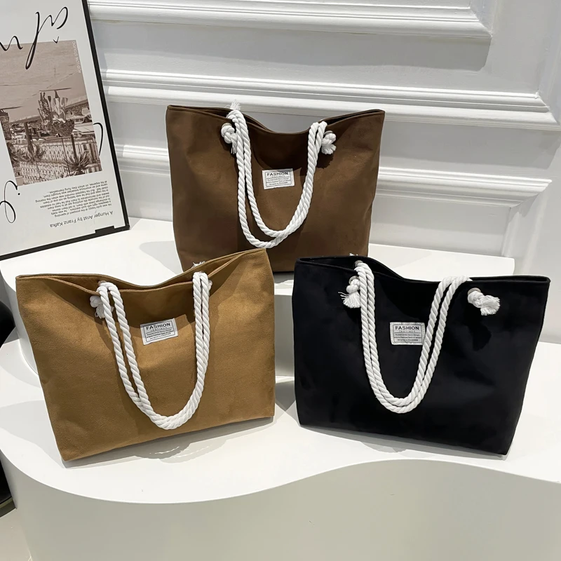 Women's Shoulder Large Capacity Suede Shopping Bag Canvas Women's Bag Fashion Literary Leisure Shoulder Bag