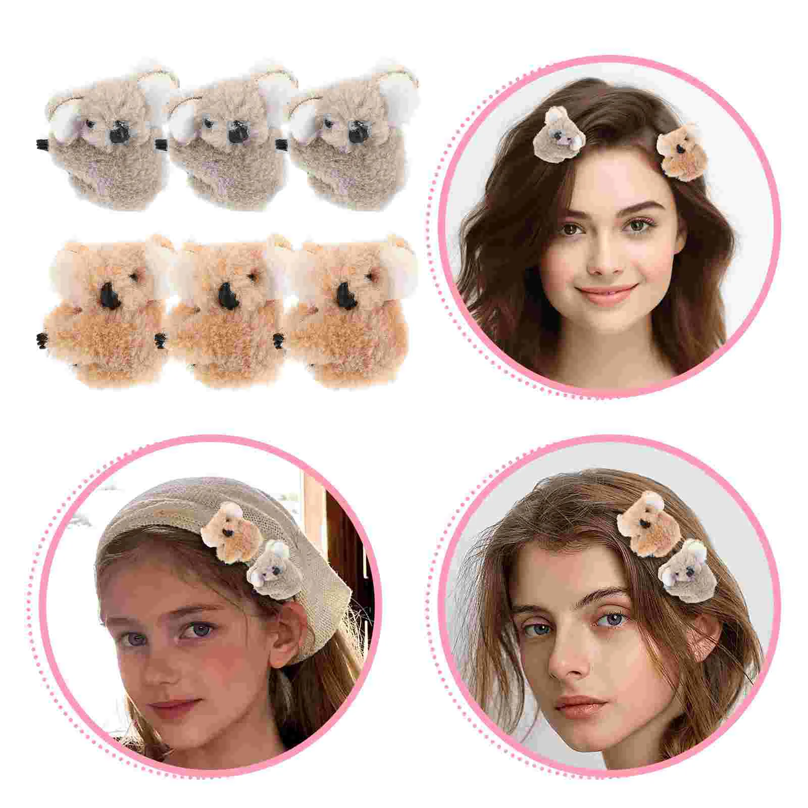 

6 Pcs Cute Small Koala Side Clip Child Baby Toy Plush Figure Barrettes for Hair Mini Claw Clips Lovely