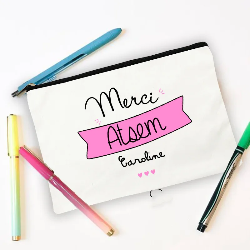 Thanks Atsem French Print Woman Makeup Wash Pouch Storage Bag Makeup Bag School Stationery Supplies Pencil Case Travel Best Gift