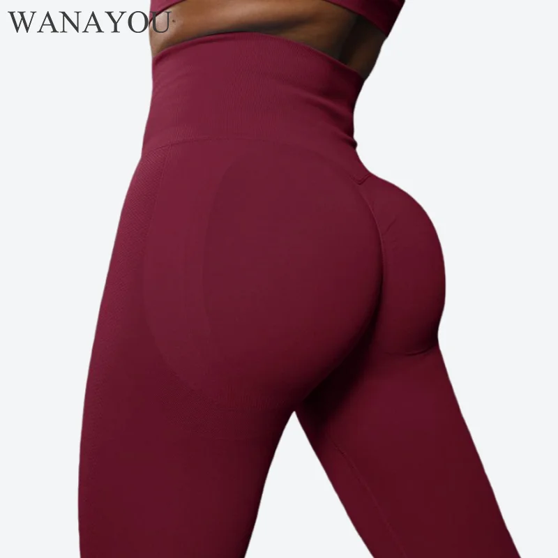 

WANAYOU Women Sport Seamless Leggings High Waist Elastic Solid Female Yoga Leggings Gym Jogging Quick Dry Push Up Pants