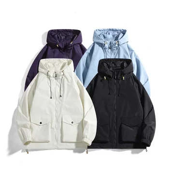 خريف جديد الرجال سترات خفيفة الوزن في الهواء الطلق فضفاضة عادية تنوعا معطف مريح سترة واقية سترة مقنعين ملابس العمل معطف الرجال 5