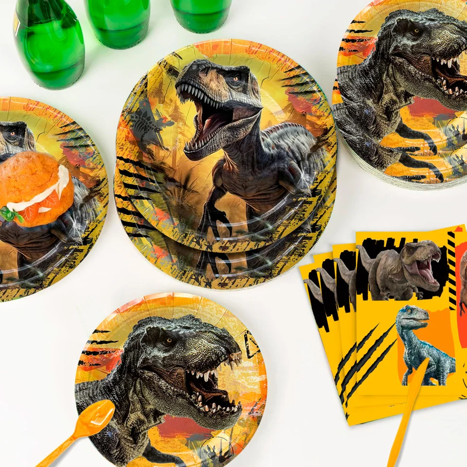 Set Stoviglie Dinosauro Per Bambini 49 Pezzi: Piatti, Bicchieri E Tovaglia Per Feste A Tema Compleanno