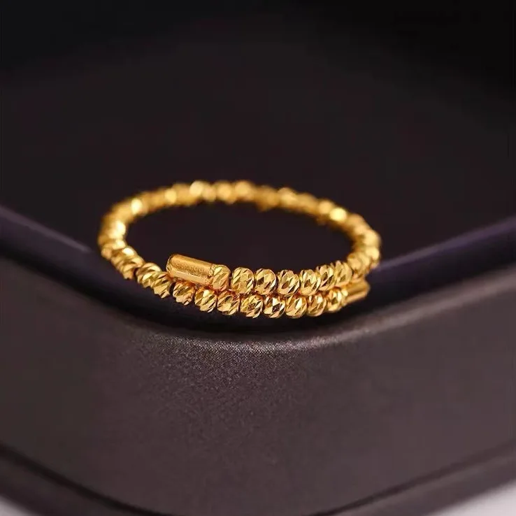 

Fashion 999 Gold Color Spark Elastic Thin Bead Ring Open Ring Jewelry for Women Light Luxury Thicken Ring Fine Jewelry Gifts