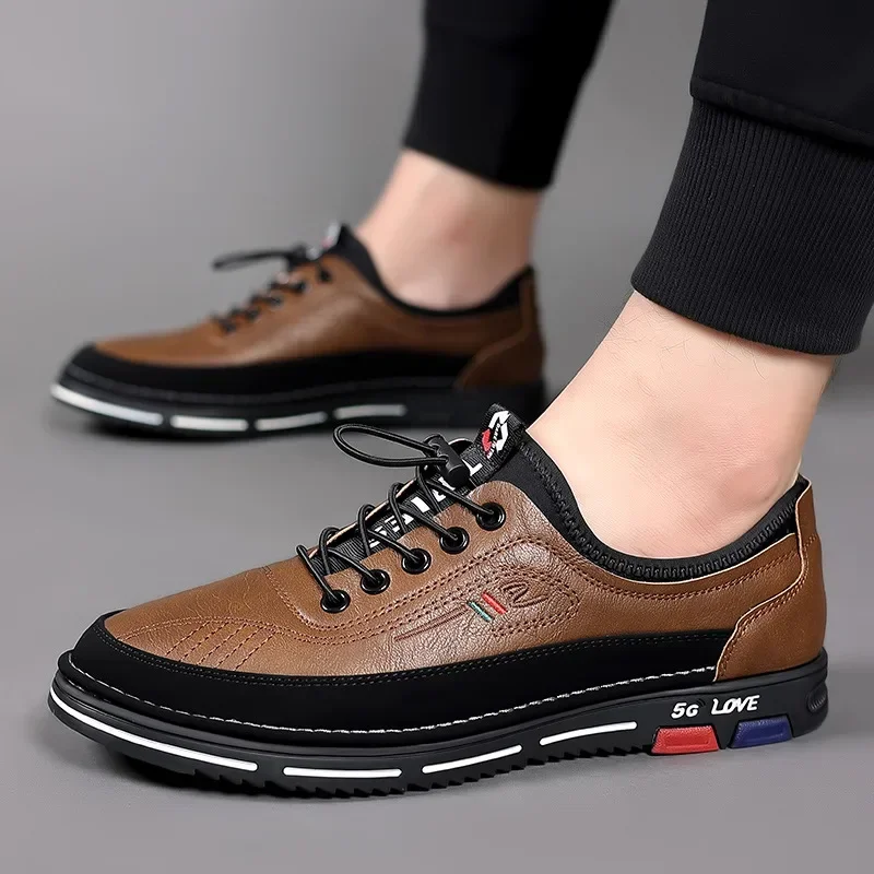 Genuine Leather Men Casual Shoes High Quality Men's Sneakers  Elastic Band Walking Shoes for Men Luxury Formal Office Oxfords 4