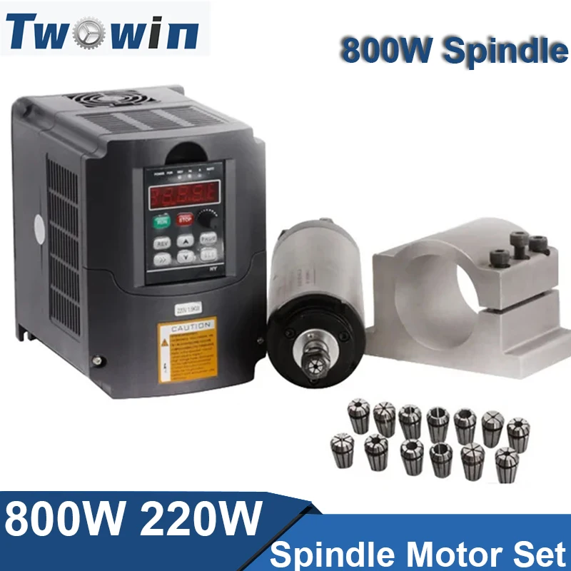 

Шпиндель с воздушным охлаждением, 800 Вт, 220 кВт, двигатель шпинделя + кВт, в, Φ + 65 мм зажим + 13 шт. цанг ER11, шпиндель с ЧПУ