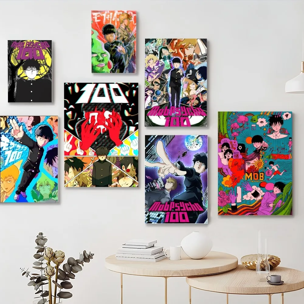 

Anime Mob Psycho 100 Movie Poster Self-adhesive Art Poster Retro Kraft Paper Sticker DIY Room Bar Cafe Vintage Decorative