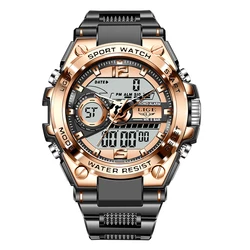 LIGE Men's Waterproof Military Digital LED Quartz Sport Wristwatch (Gold)
