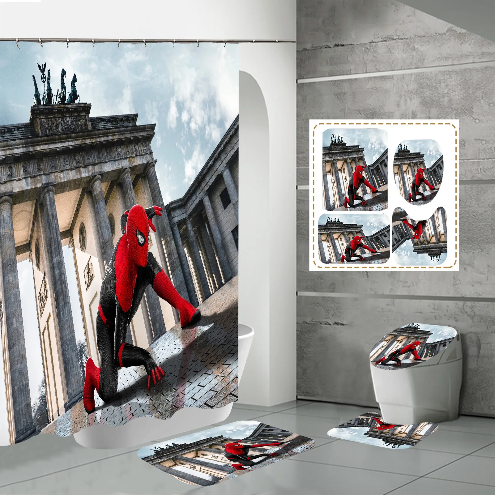 Spider-Man Miles Bathroom Rugs Waterproof Shower Curtains Toilet