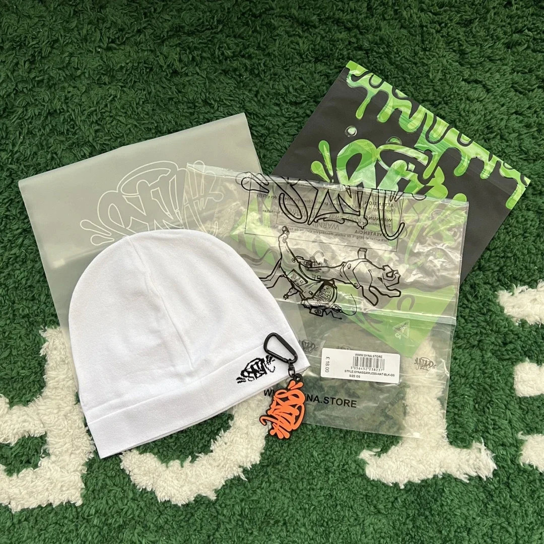 SYNAWorld Skull Beanie Syna seamless White cold hat beanie Hip Hop Drill centerpiece Same Skull Beanie Y2k Knit Hat