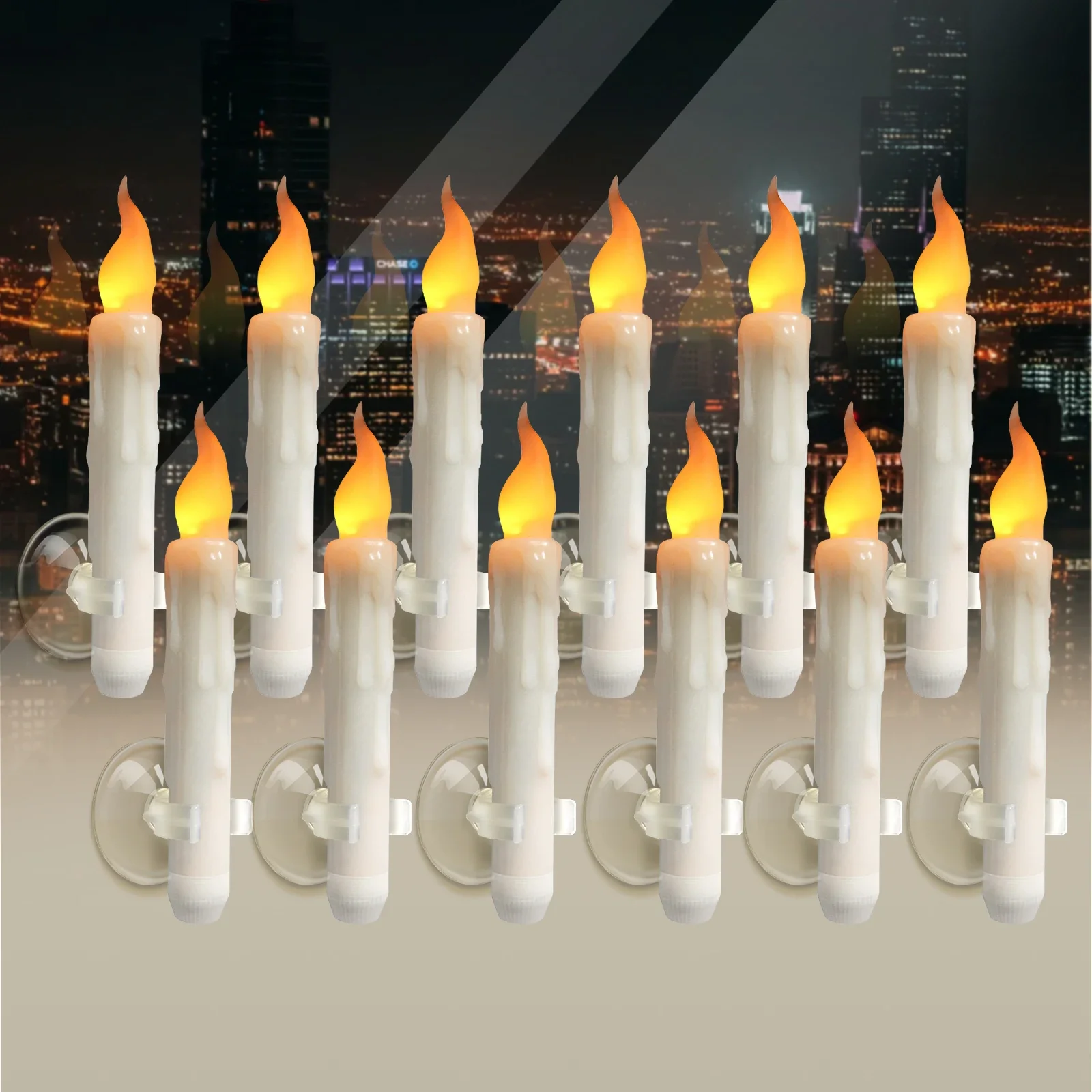6 PCS Christmas Window Candles With Sensor Dusk To Dawn - Ivory Stripped Candlesticks With Suction Cups, Roman Column Battery Operated Flameless LED Taper For Christm (No Batteries Included) 2025 - $26.99