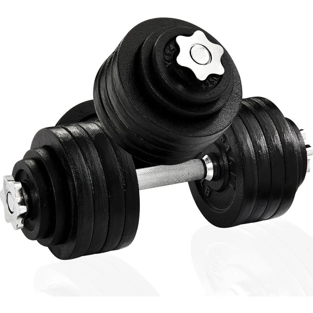 

Adjustable Dumbbell Set with Weight Plates/Connector - Exercise & Workout Equipment - Size Options 40lbs to 200lbs