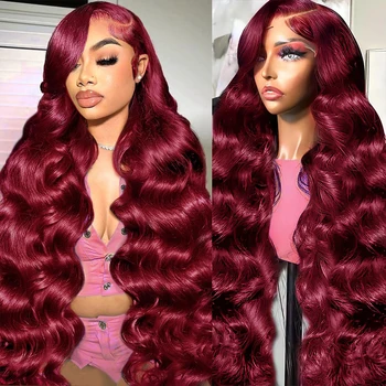 99j Burgundy Lace Front Wigs Human Hair 13x4 Body Wave HD Lace Front Wigs Pre Plucked with Baby Hair 200 Density Red Wigs for Women 1