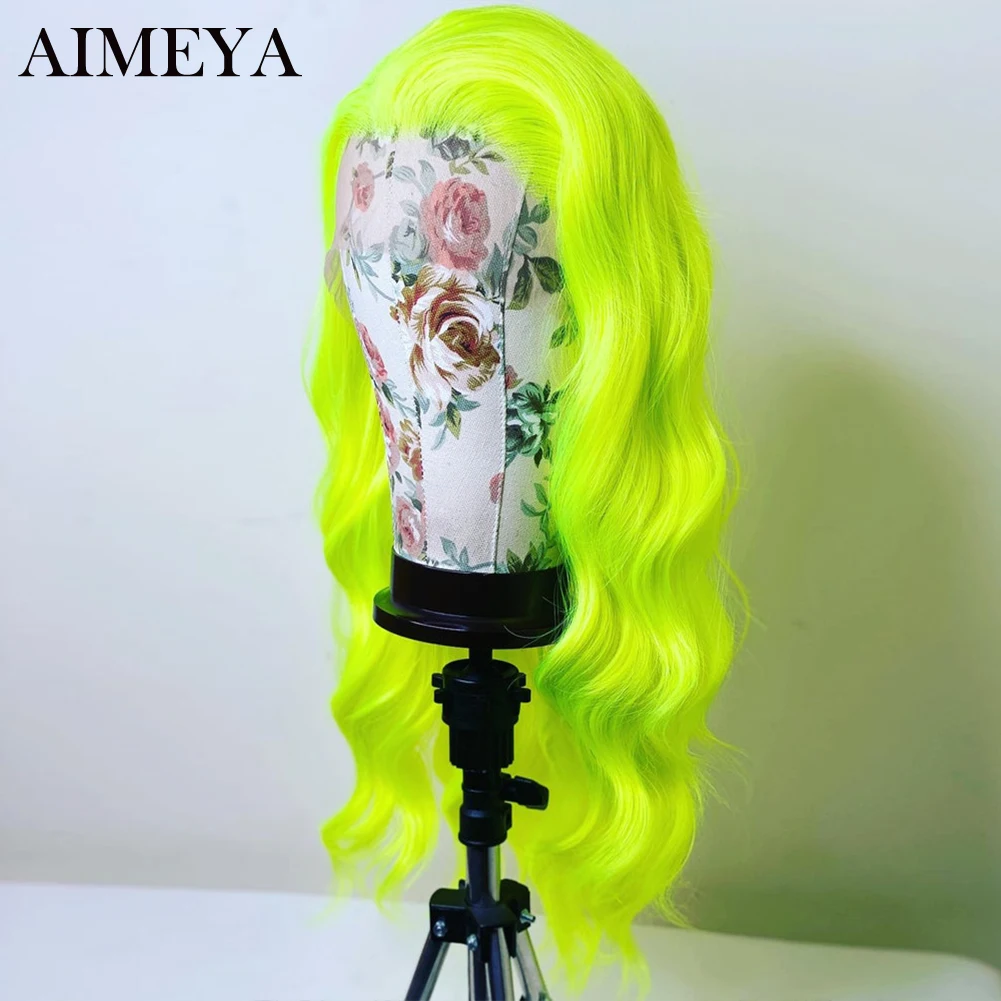 AIMEYA Green Synthetic Lace Wigs for Women Body Wave Lace Front Wig Heat Resistant Synthetic Wig Natural Hairline Wigs lace front wig lace wig