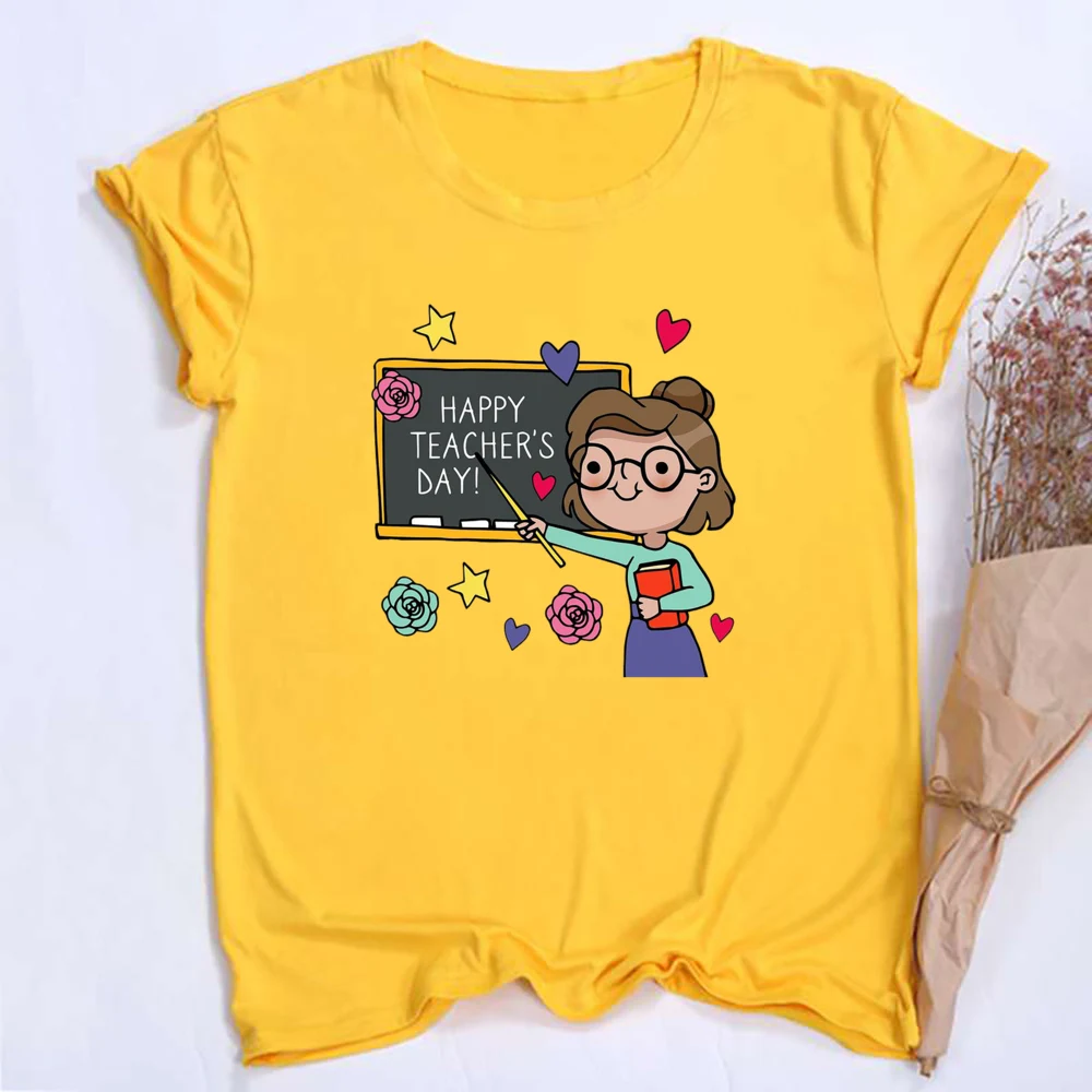 

Happy Teacher's Day Letter Print T-shirt Short Sleeve Crew Neck Casual Top Loose Comfort Tees Summer&Spring Women's Clothing