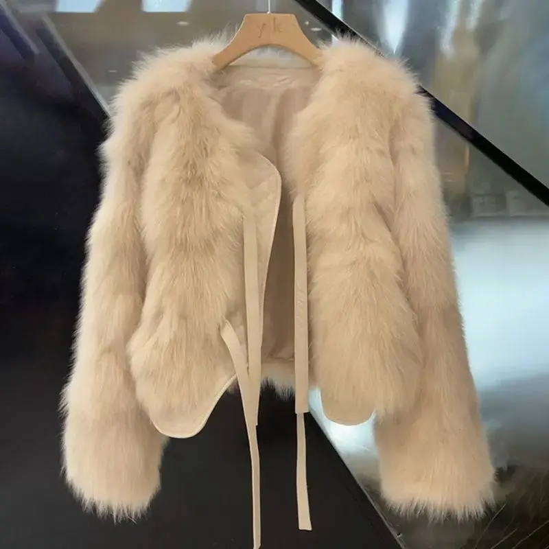 2023 Autumn Winter New Women's Imitation Fox Fur Leather Fur Coat Loose Thicken Warm Short Outwear Temperament All-match Jacket