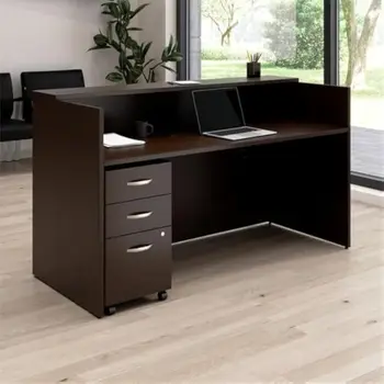 Furniture Arrive 72W 30D Reception Desk with Shelf and Mobile File Cabinet in Mocha Cherry 2