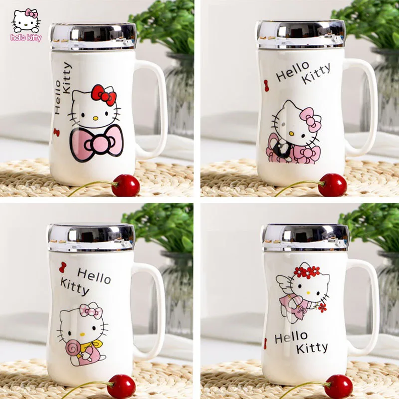 

Sanrioed Hello Kittys Ceramic Mugs Kids Mugs Creative Couple Breakfast Milk Coffee Mugs Home Mirrored Water Cups for Men Women