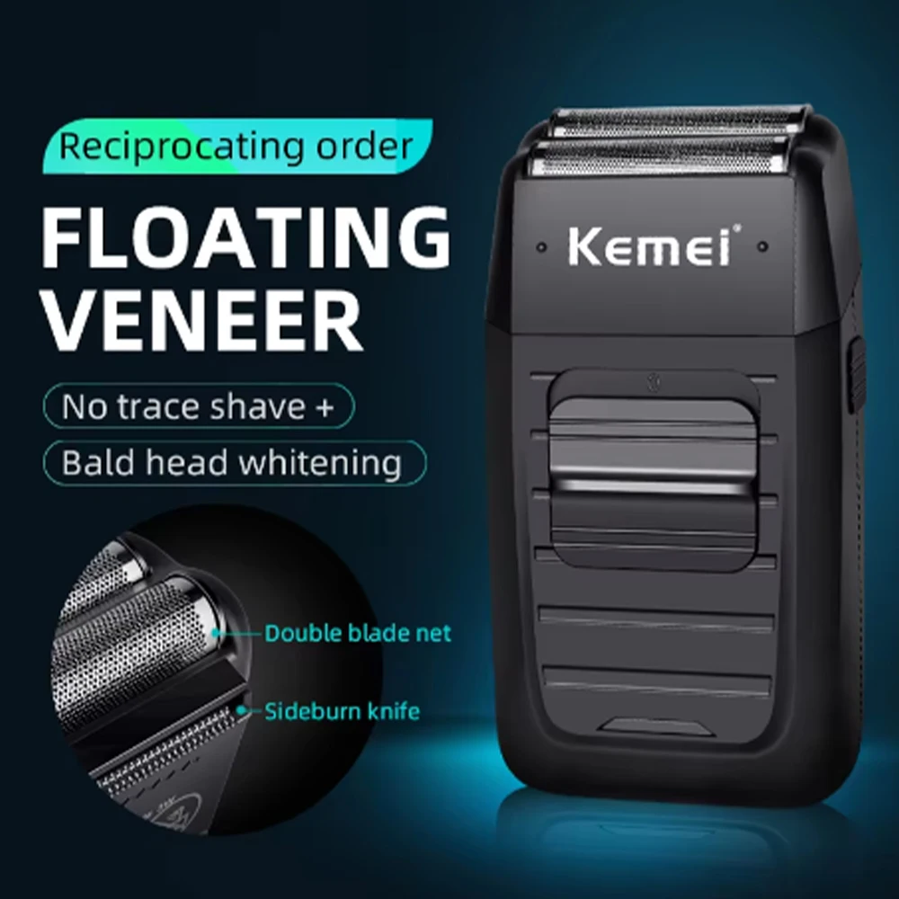 Kemei Rechargeable Cordless Shaver for Men Twin Blade Reciprocating Beard Razor Face Care Multifunction Strong Trimmer KM-1102