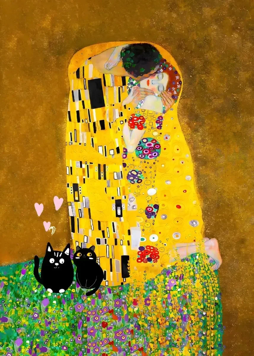 Whimsical Starry Night Cat Canvas Art - Colorful Abstract Floral Decor