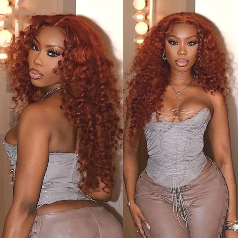 4x4 Closures Wig Reddish Brown Water Wave Lace Front Wig 180% Density Copper Red Curly Human Hair Wigs 13x6 HD Lace Frontal