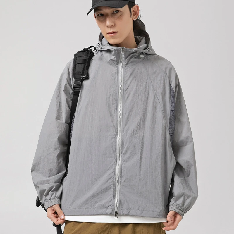Men Hooded Sweatshirt Outdoor Sun Protection Windbreaker Thin Jacket Zip Long Sleeve Fishing Hiking Quick-drying Clothes Climb