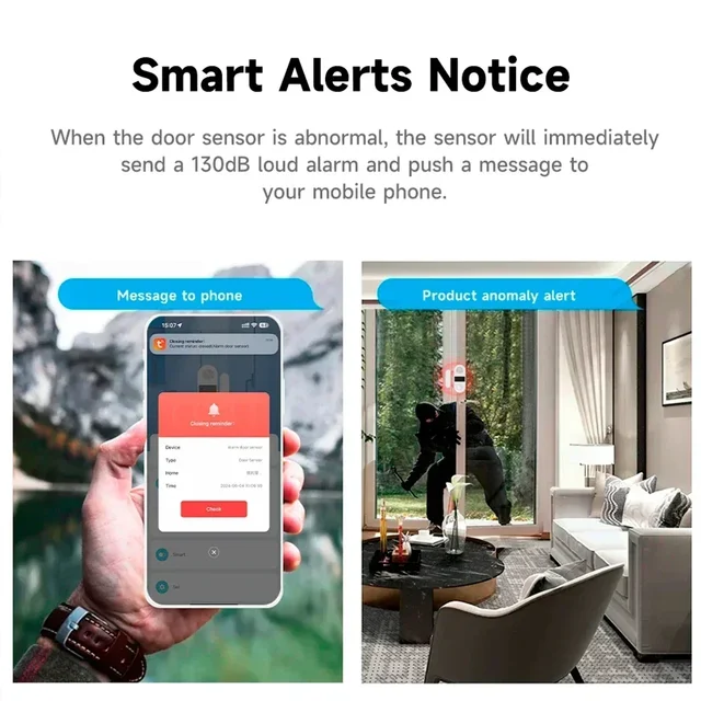 Tuya WiFi Door Window Sensor Sound and Light Alarm Home Security Wireless Magnetic Anti-Theft Smart Voice Control Protection 6