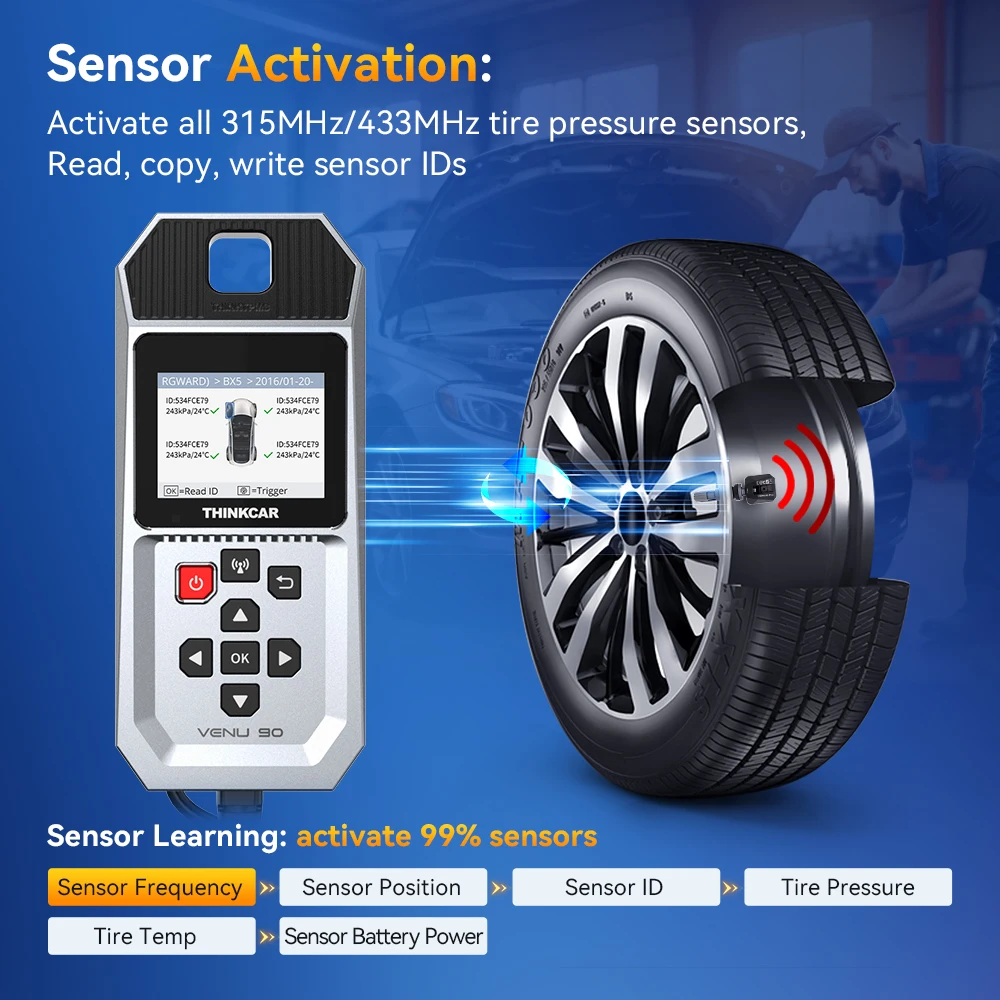 THINKCAR VENU 90: Ferramenta de Diagnóstico TPMS com Ativação e Programação de Sensores de Pressão de Pneus, Atualizações Gratuitas e Plug and Play