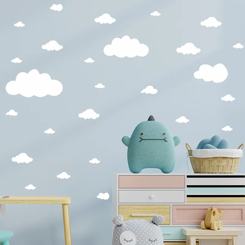 Pegatina de pared de nube para niños, calcomanía artística de pared blanca para fondo de dormitorio de niños, decoración de pared y embellecimiento