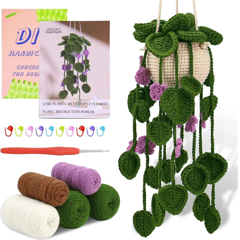Hanging Potted Plants Crochet Starter Kit 1 Set Step-by-Step Video Tutorials For Home Decoration