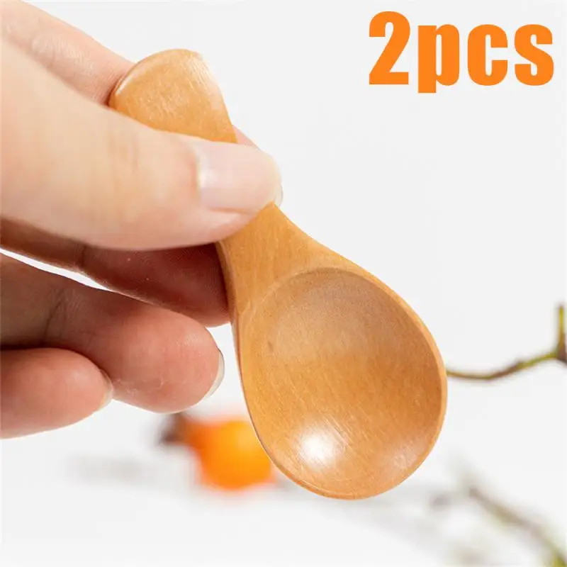 

2pcs Mini Wooden Spoons Kitchen Spice Condiment Spoon Coffee Sugar Teaspoons Kids Short Handle Wood Scoops Home Tableware