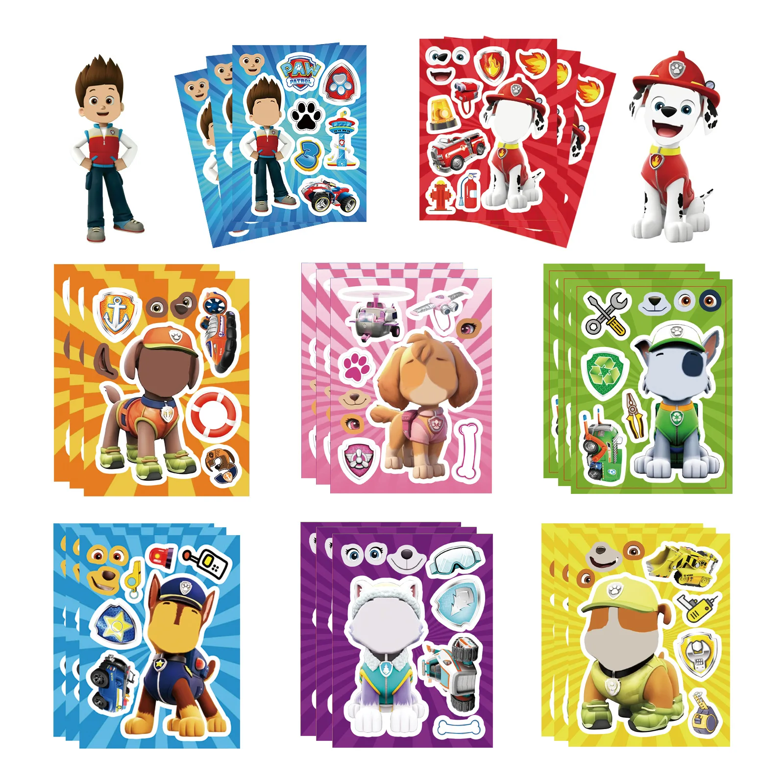 8/16 Blatt Make a Face PAW Patrol Puzzle Cartoon Aufkleber DIY Ryder Chase Montieren Puzzle Kinder Spielzeug Kinder Jungen Spiel Party Geschenk
