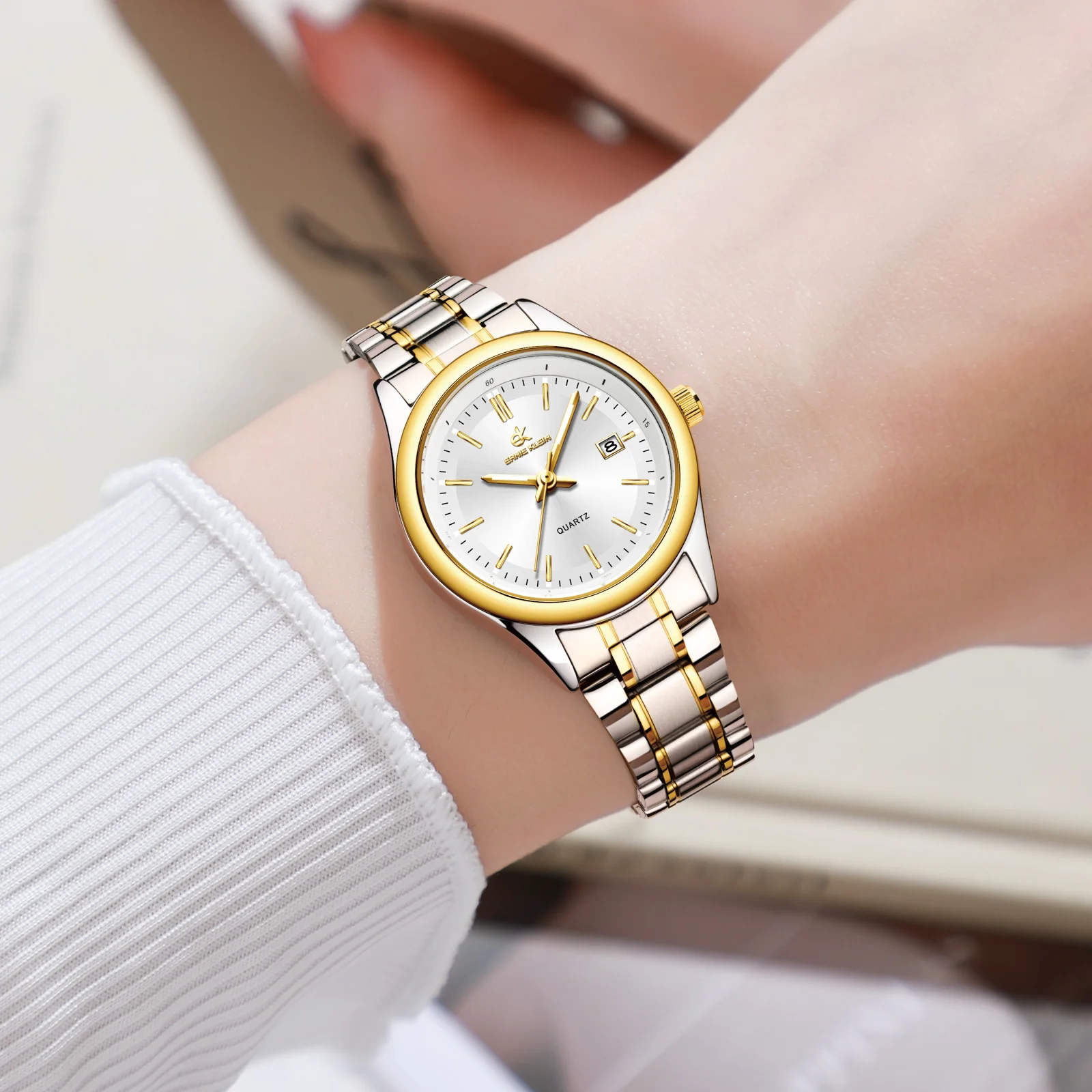 ERNIE KLEIN Women’s Watch Luxury Gold Watch OriginalDate Week Stainless Steel Waterproof Luminous Elegant Dress Ladies' Watches 2