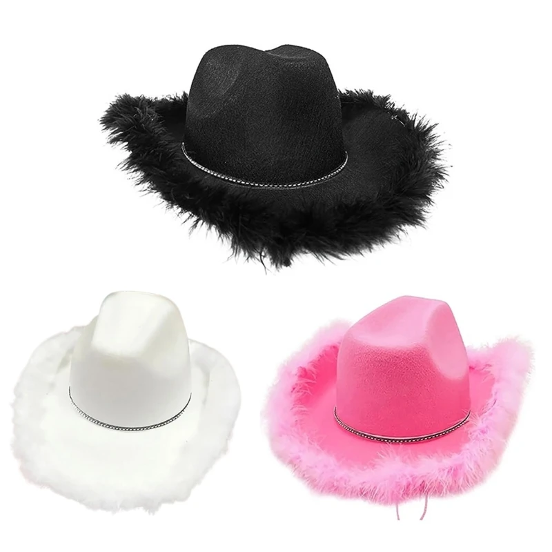 

Furry Cowboy Hat Feather for Bachelorette Party Cowboy Hat Hat for Actor Actress Night Club Bar Drop shipping