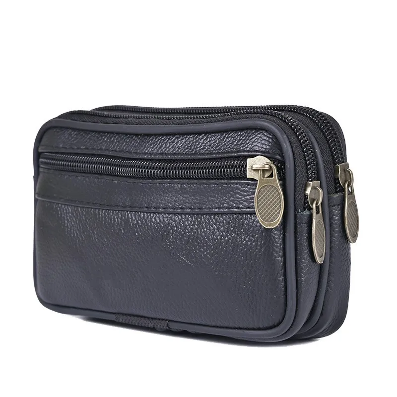 Vintage Cowhide Leather Waist Bag Fanny Pack Classic Texture Cellphone Loop Holster Men Belt Bags Mobile Phone Pouch Wallet Case 3