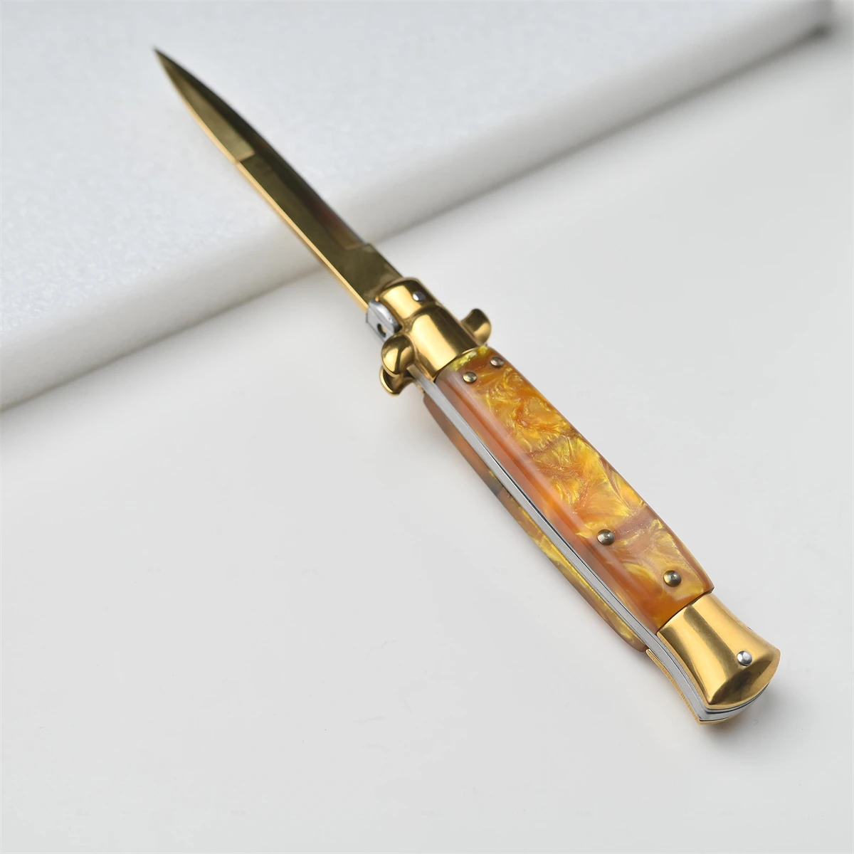 Italian AKC Golden Survival Tactics Outdoor Hunting 440C Blade Quick Open Military Folding Knife 3