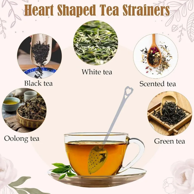 10/1pc Handle Heart-shaped Tea Filter Stainless Steel Mesh Heart Shaped Tea Strainer Spoon Infuser Spoon Kitchen Accessories