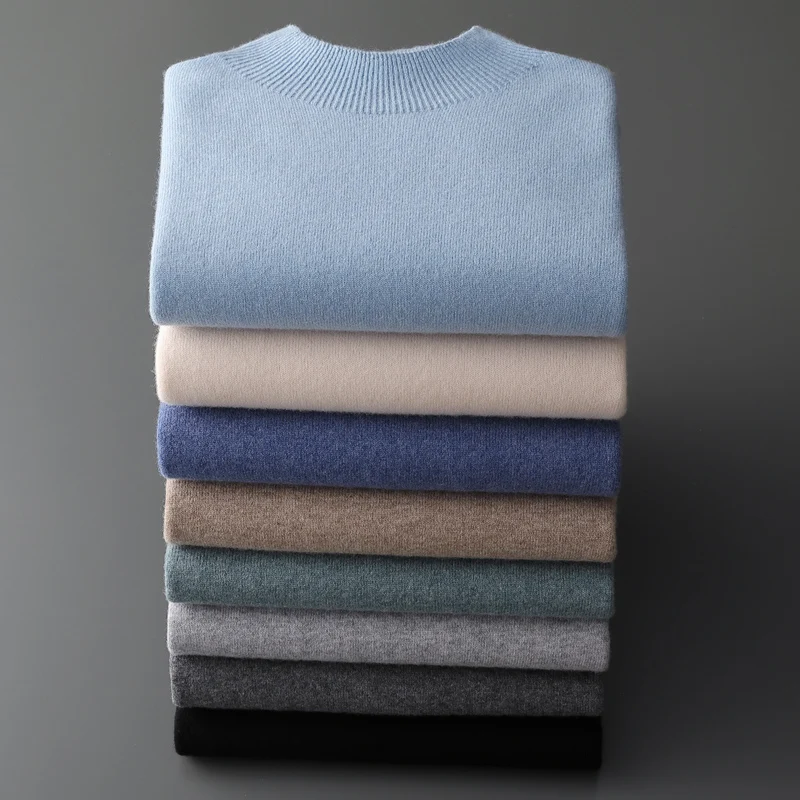 100% Pure Wool Cashmere Sweater Men's Half Turtleneck Pullover Casual Fashion Thickening Top Knitting Sweater 5