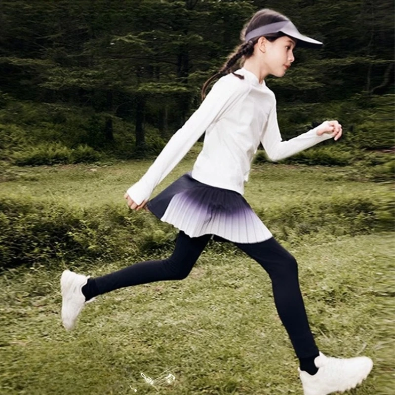 Girls Skirted Leggings Pleated Yoga Tennis Golf Pants Skirts Quick-dry Dance Skorts Legging Sports Tights Fitness Gym Pantskirts
