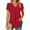 Sexy V Neck Ruffle Short Sleeve Blouse Shirts Summer Women V Neck Solid Color Loose OL Workout Blouse Tops SZE-ST23015 2