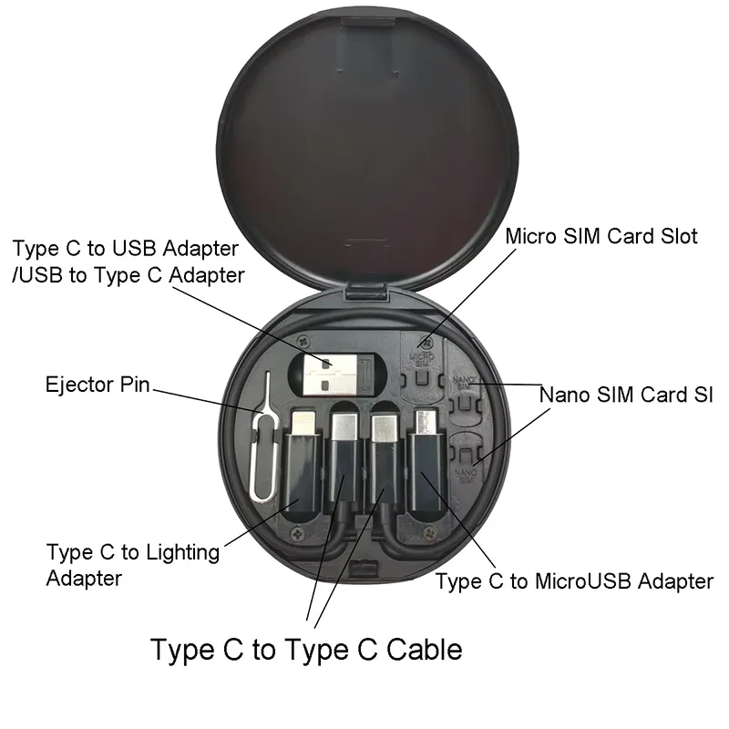 Universal Charging Adapter Cable Set - 60W USB Type C, Micro USB & Lightning Conversion Kit