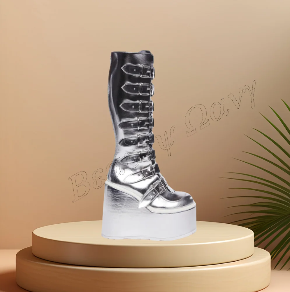 

Silver Belt Decor Punk Boots Zipper Platform Strange Style Shoes Wedges High Heel Shoes for Women Shoes 2024 Zapatos Para Mujere